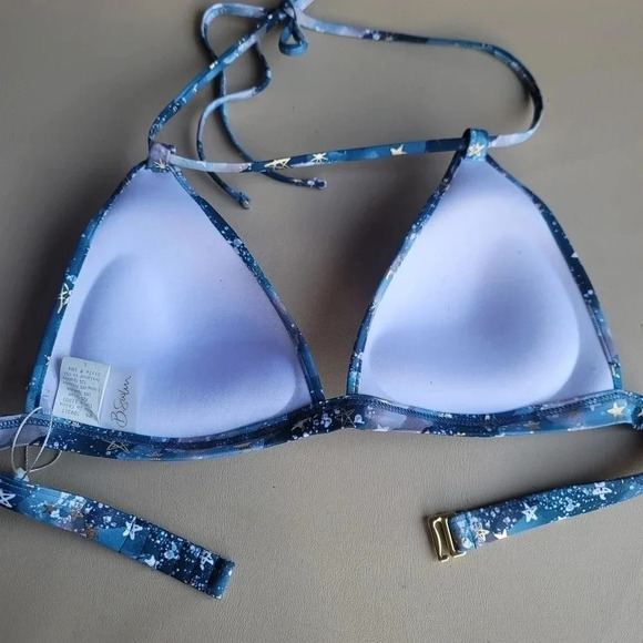 NWT B SWIM Nebula Blue Gold Set Triangle Top High-Waist Bikini Swim Bottom Sz L - Picture 4 of 16